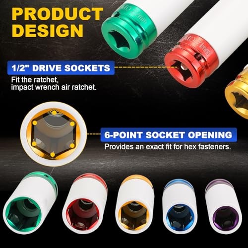 1/2'' Drive 5Pcs Wheel Lug Nuts Socket Set | Wheel Protector Impact Socket,