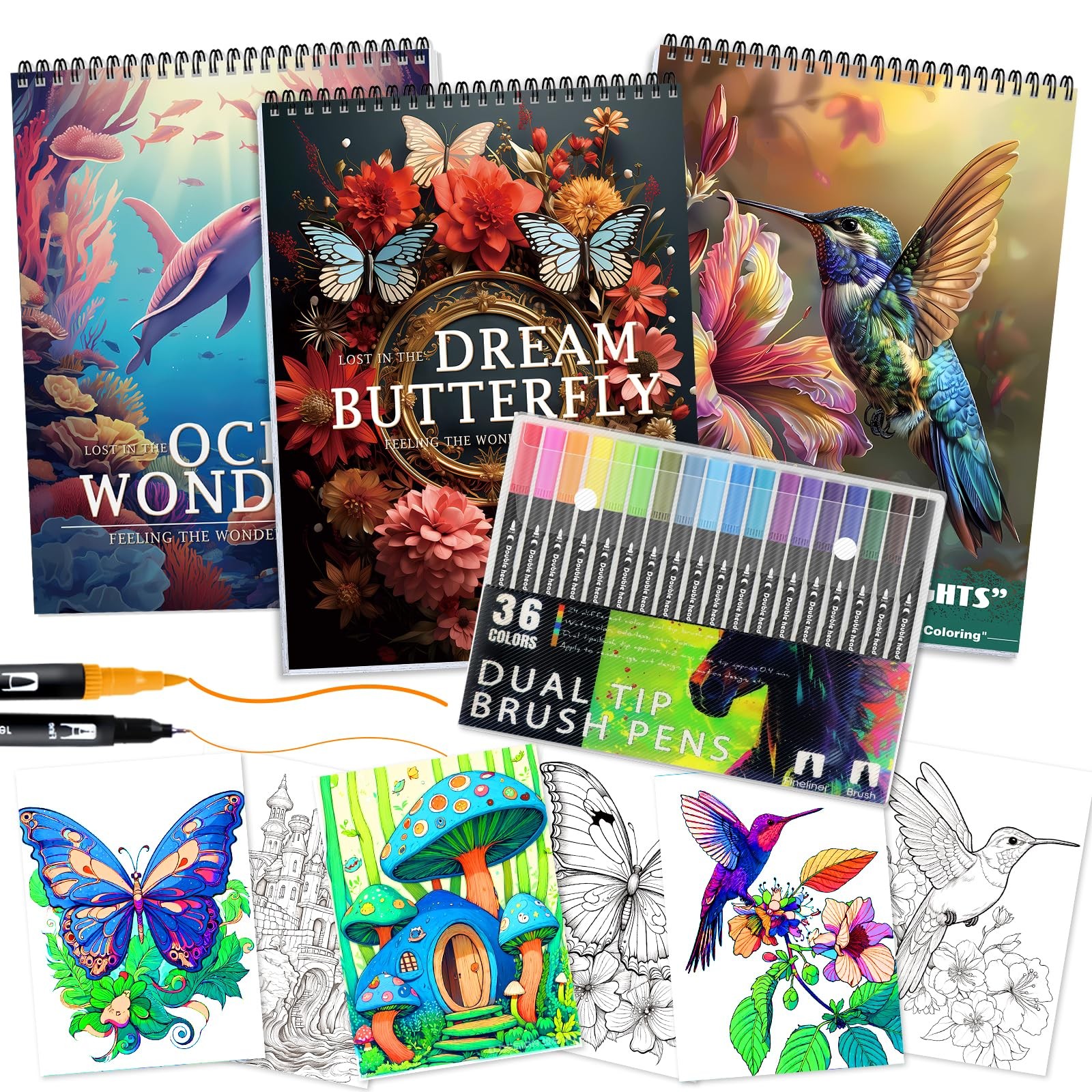 3Pcs Adult Coloring Book for Women Relaxation, 36 Colors Markers with Spiral ...