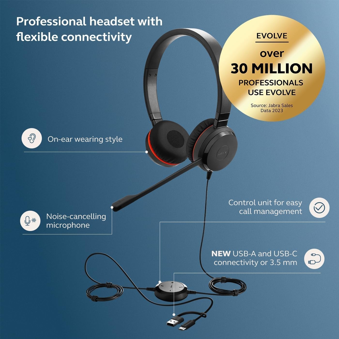 Jabra Evolve 30 II Wired Headphone - Black