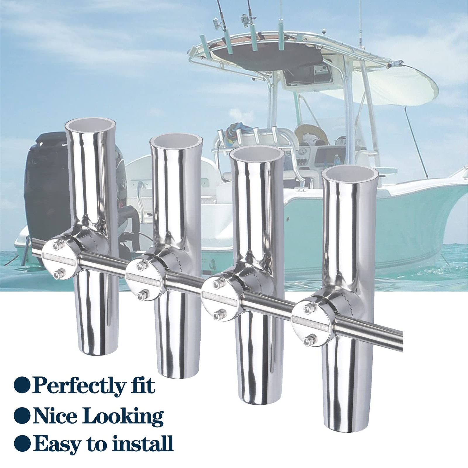 2PCS Tournament Style Boat Fishing Rod Holders, 316 Stainless Steel Silver
