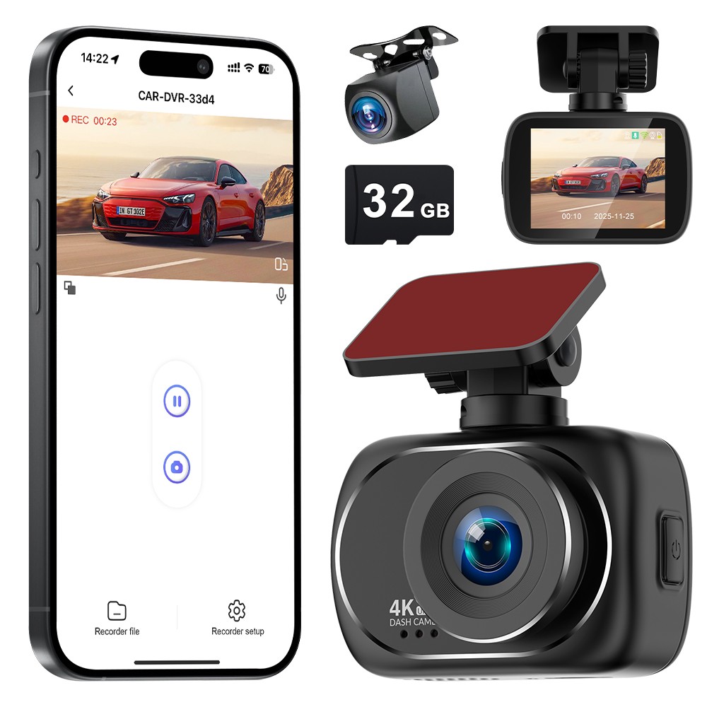 Soam Dual 4K Dash Cam WiFi Built-in Night Vision 24H Parking Monitor Free 64GB