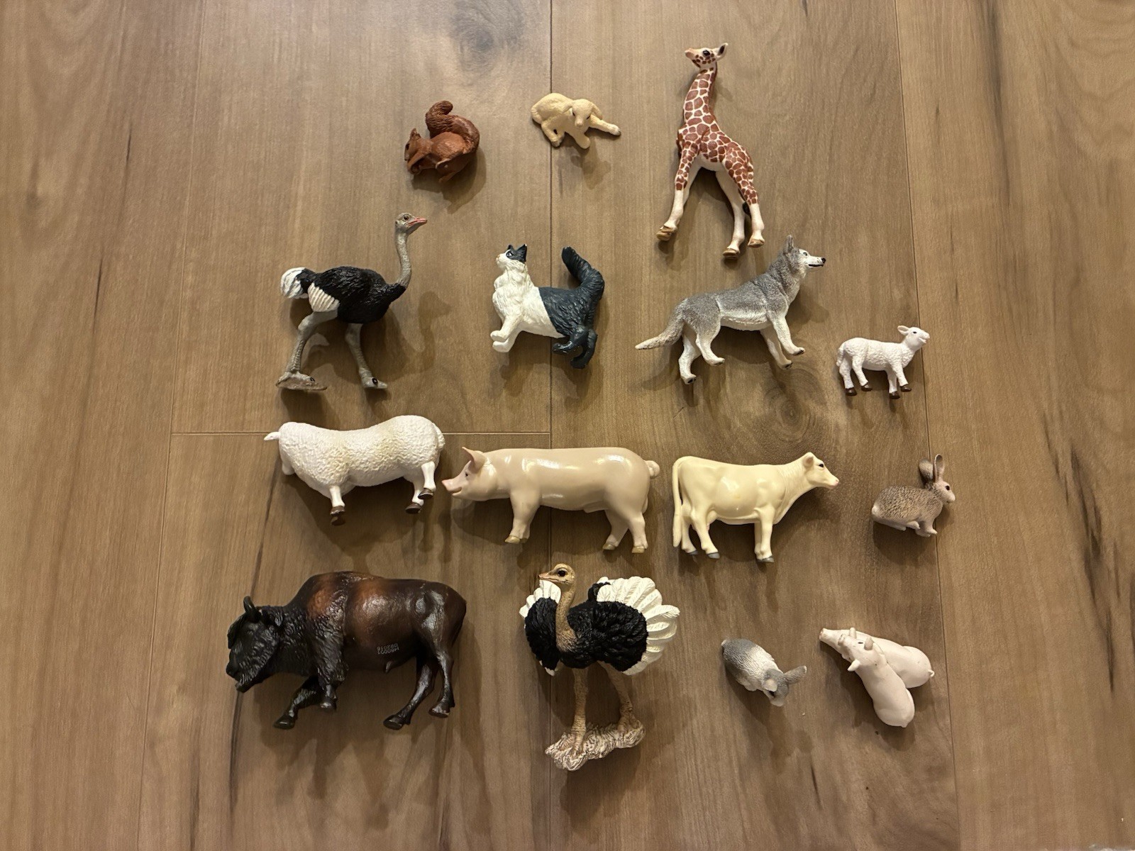 Schleich Papo Farm Zoo Animal Lot  Figures Giraffe Bison Ostrich Cow Sheep Toys