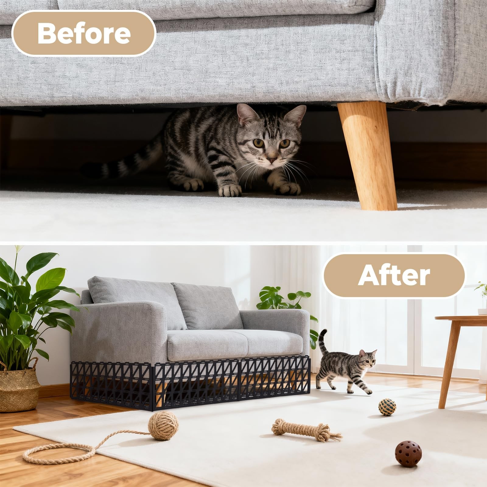 12 Pack Under Bed Blockers for Pets – Easy to Install Black Plastic Under Cou...