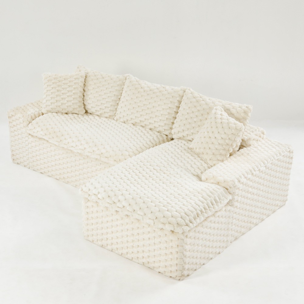 White Turtle Velvet Sofa w/ Chaise Lounge - Modular L-Shape or Straight