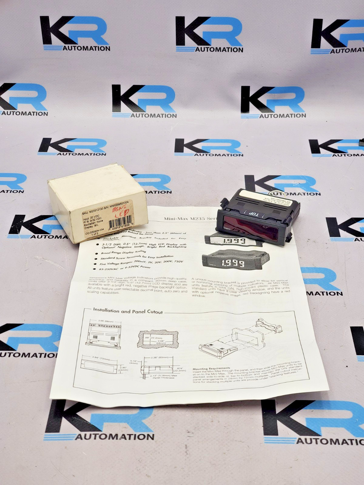 NEW Simpson M23512130 Mini Max M235 Series Digital Panel Meter 20VDC