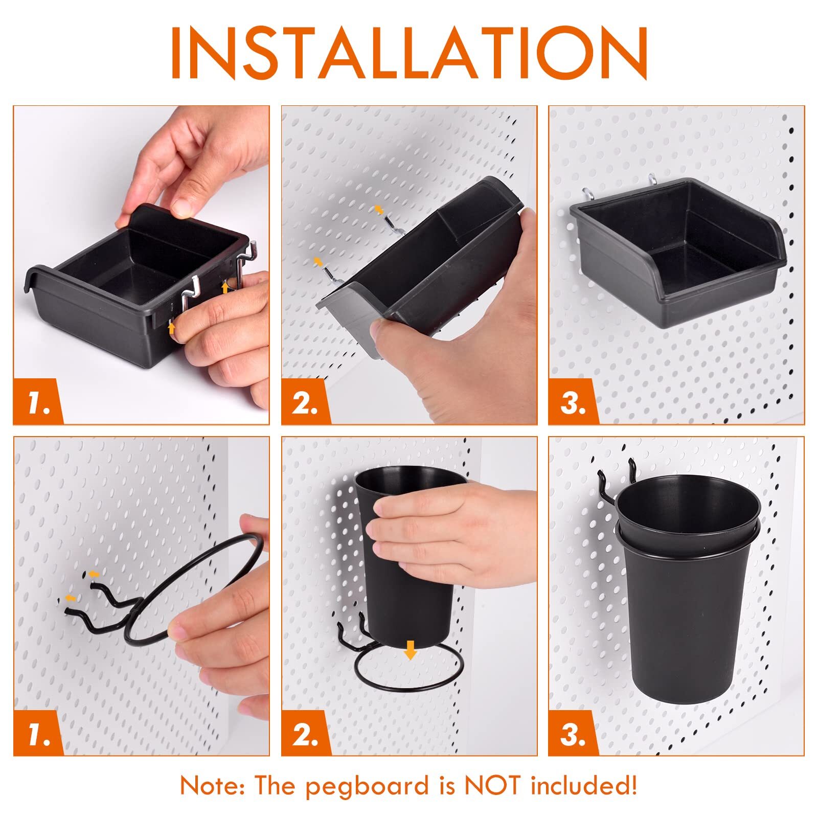 G.CORE 12 Pack Pegboard Bins PegBoard Cups with Hooks & Loops, Peg Hooks Asso...