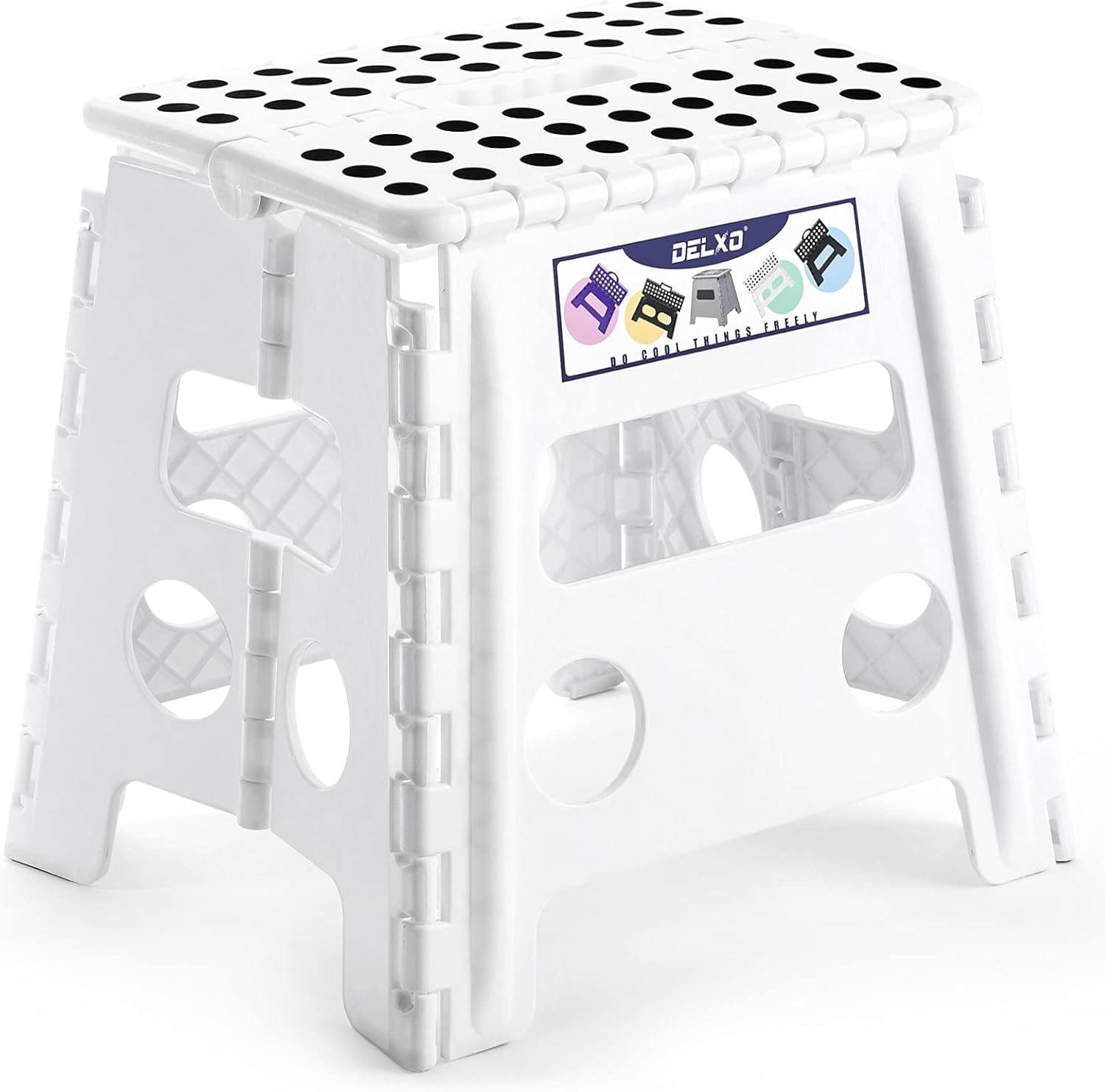 Delxo 13" Folding Step Stool for Kids and Adults, Non-Slip 13 Inch, White