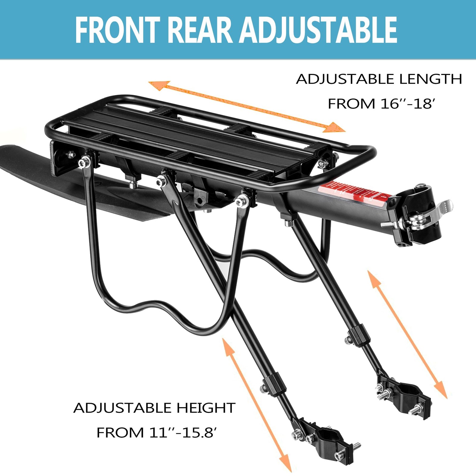 Rear Bike Rack,115 LB Capacity Solid Bearings Bike Cargo Rack w/Fender & Larg...