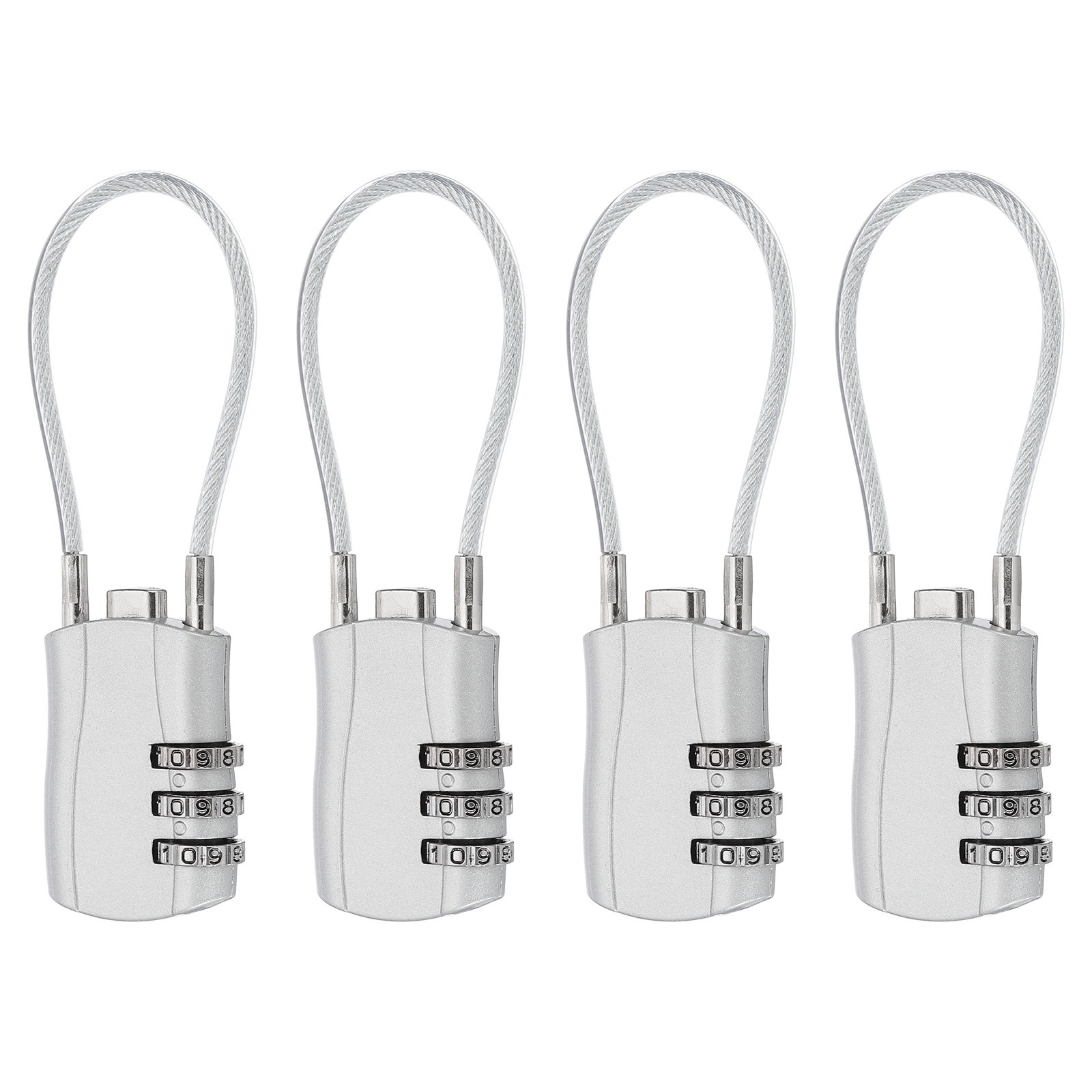 4 Pcs 3 Digit Luggage Cable Combination Lock with 5" Long Cable, Silver