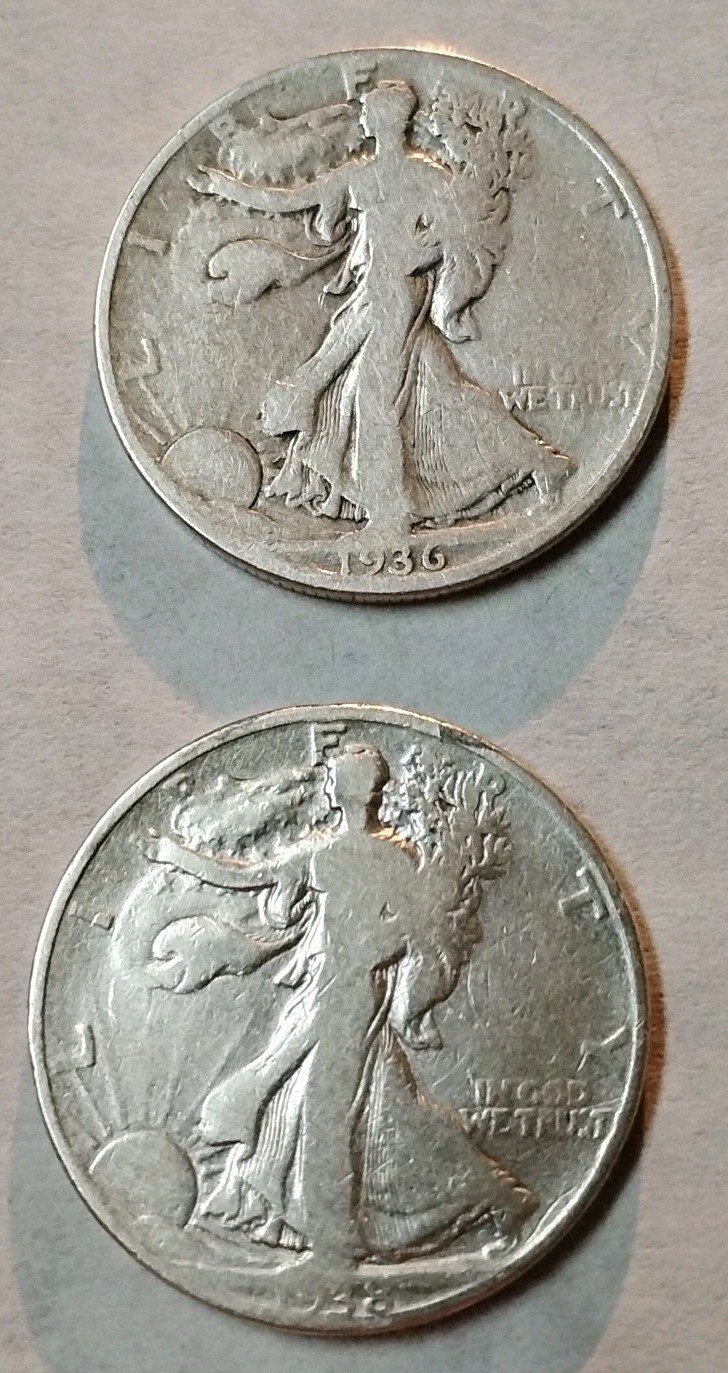 1936 P 1938 P $1 Face 🔥Walking Liberty Half Dollars🔥90% Silver Lot of 2 #102