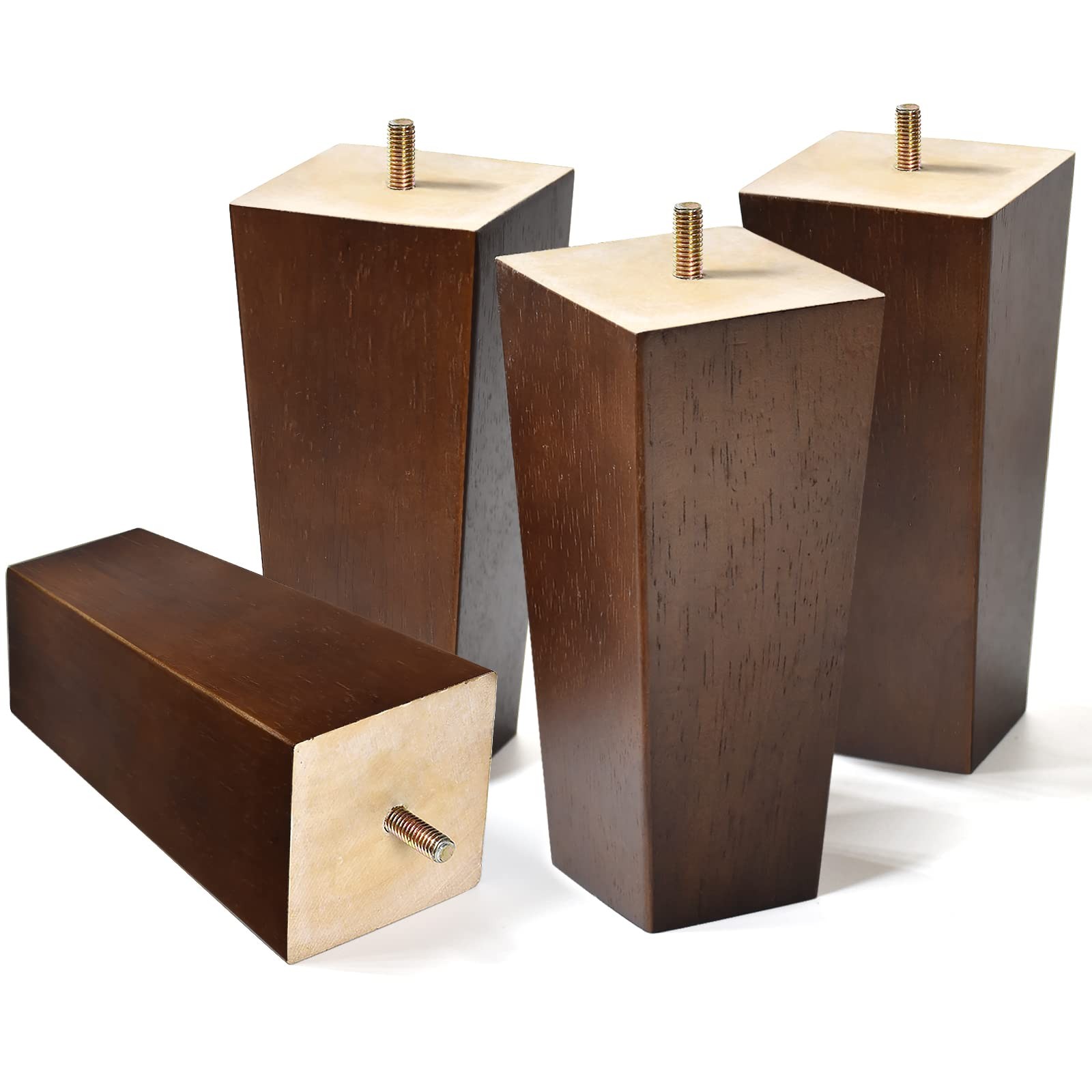 6" Wood Sofa Legs Set of 4 - Mid-Century Modern Brown Replacement for Furniture
