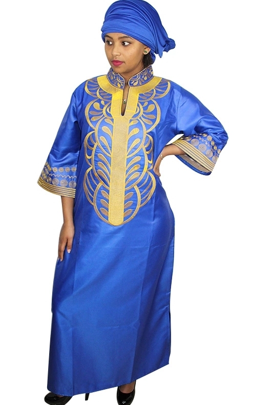 Traditional African Long Dress, Satin Cotton