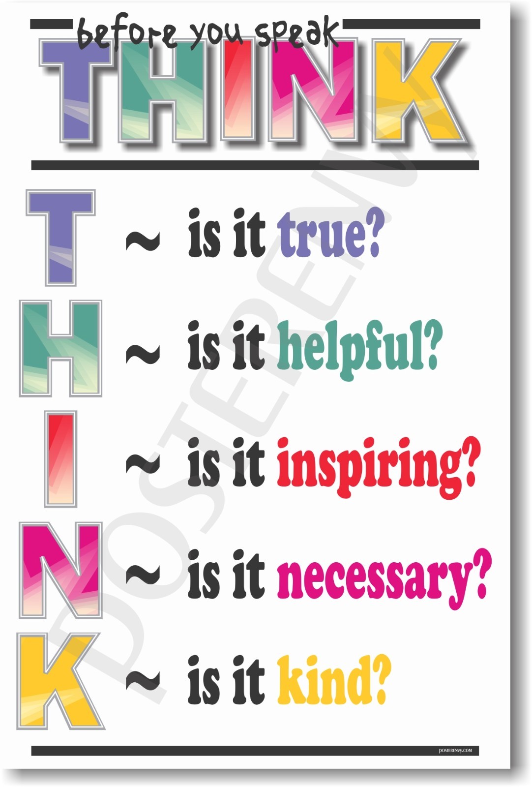 Think Before You Speak - NEW School Classroom Student Motivational POSTER