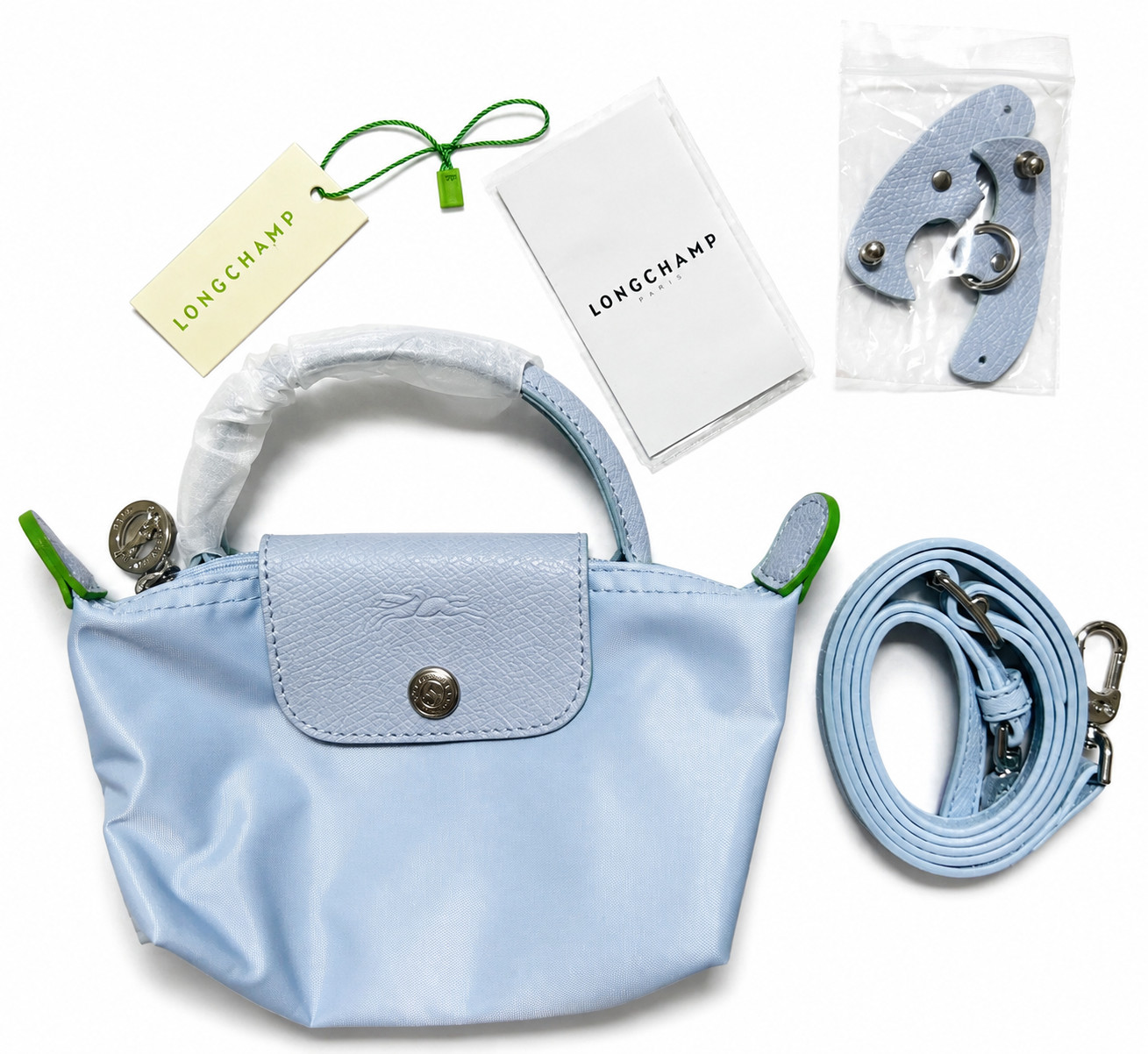 Longchamp Le Pliage XS Light Blue Nylon Crossbody Mini Bag NWT