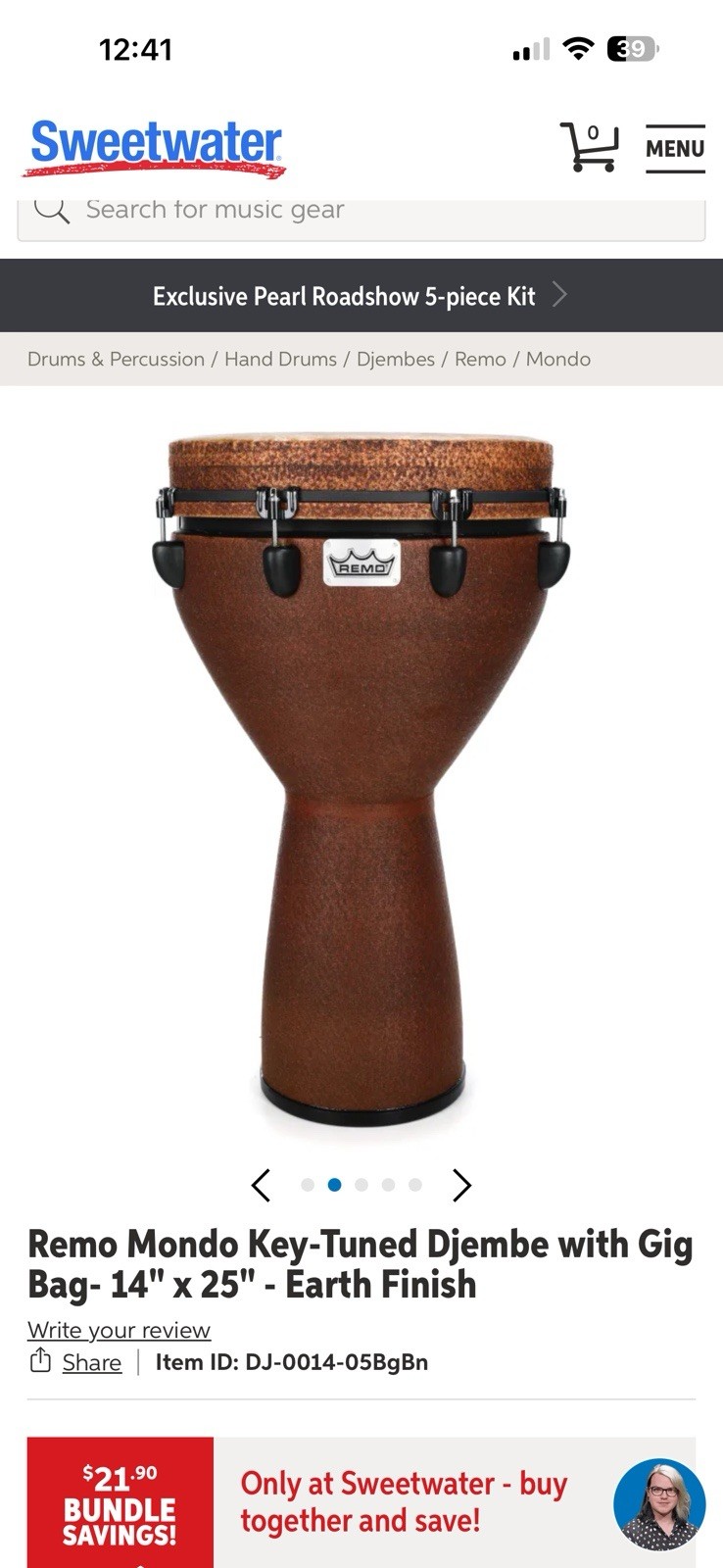 Remo Djembe 14x14 Hand Drum Drum Head Percussion Instrument