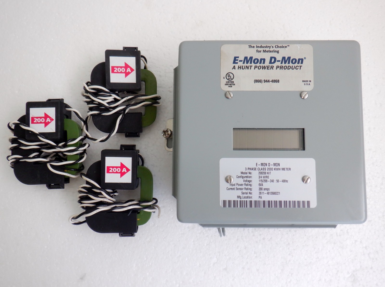 E-Mon D-Mon AC Kilowatt Hour Meter, 208200, 200A ,115/208V 3/4-Wire with Sensors