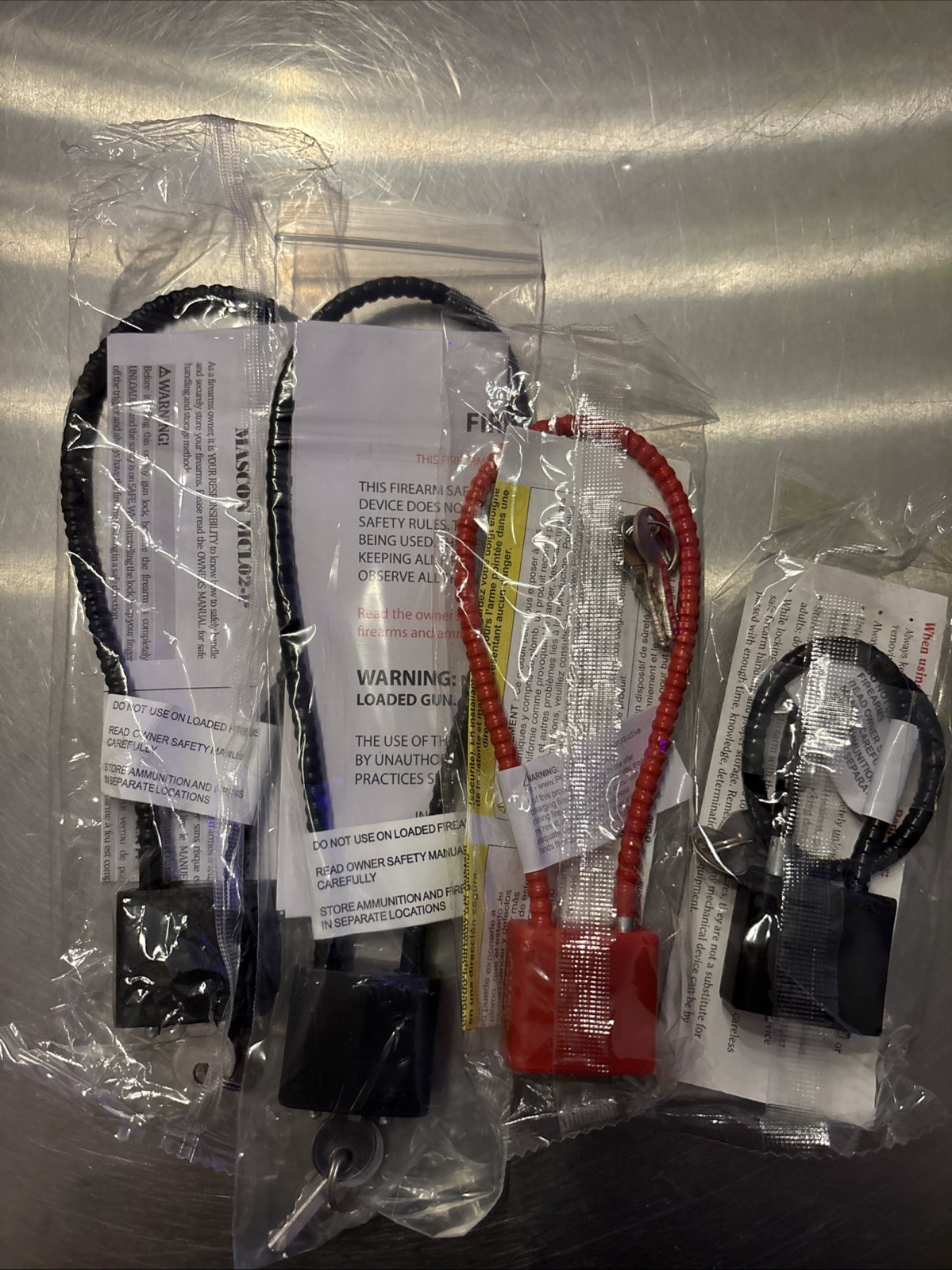 Cable Locks (4) for Firearms Guns Pistols Rifle Revolver Shotguns 2 Keys each.