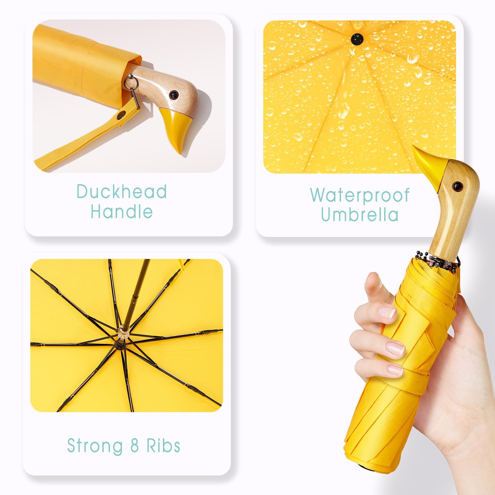 ViddVoom Duck Umbrella - Compact Travel with a Fold 12'', Yellow