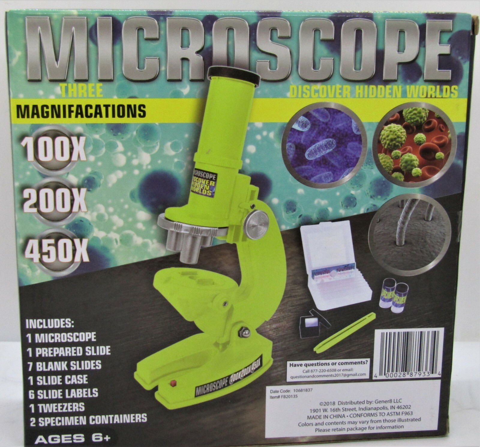 Microscope Set ages 6+, 100X, 200X, 450X. Brand New.