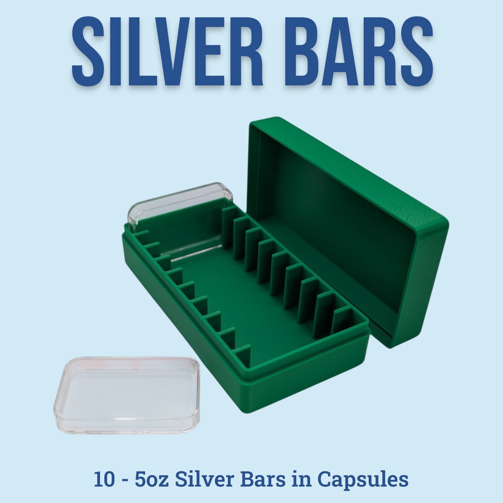 5oz Silver Bar Capsule Box - 10 Slot - Direct Fit Air-Tite - 3D Printed