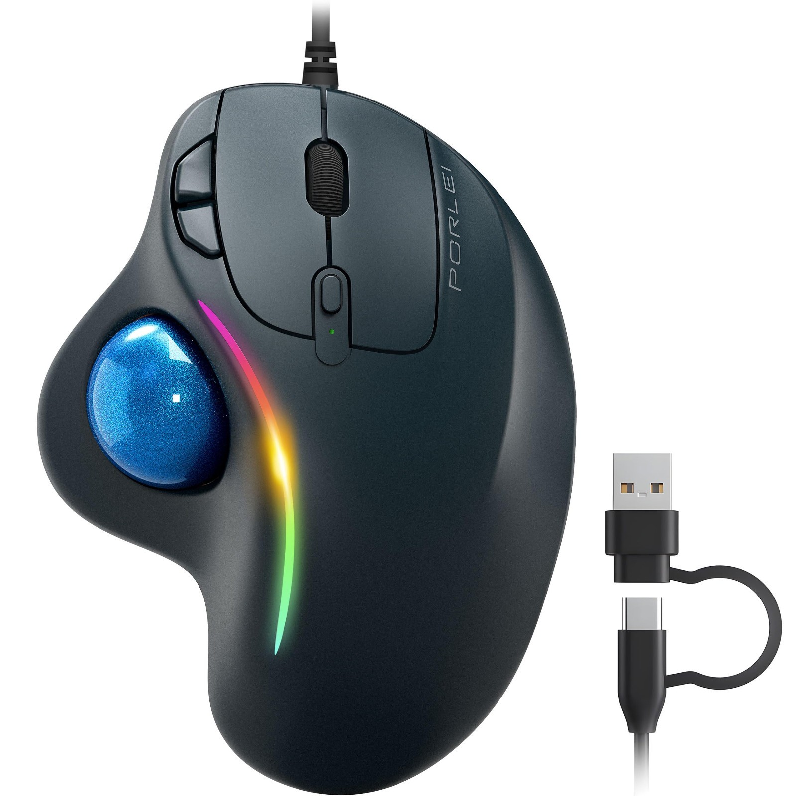 Porlei TM551 Wired Thumb Trackball – Precision Control, Ergonomic Design BLUE