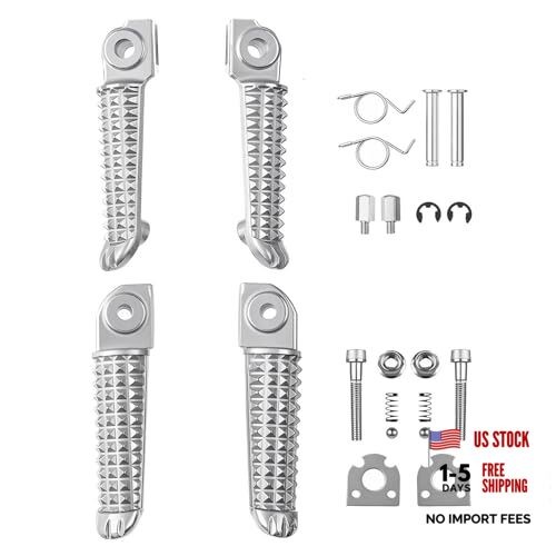 Front & Rear Motorcycle Foot Pegs for Yamaha YZF R1 1998-2019, YZF Silver#F+R