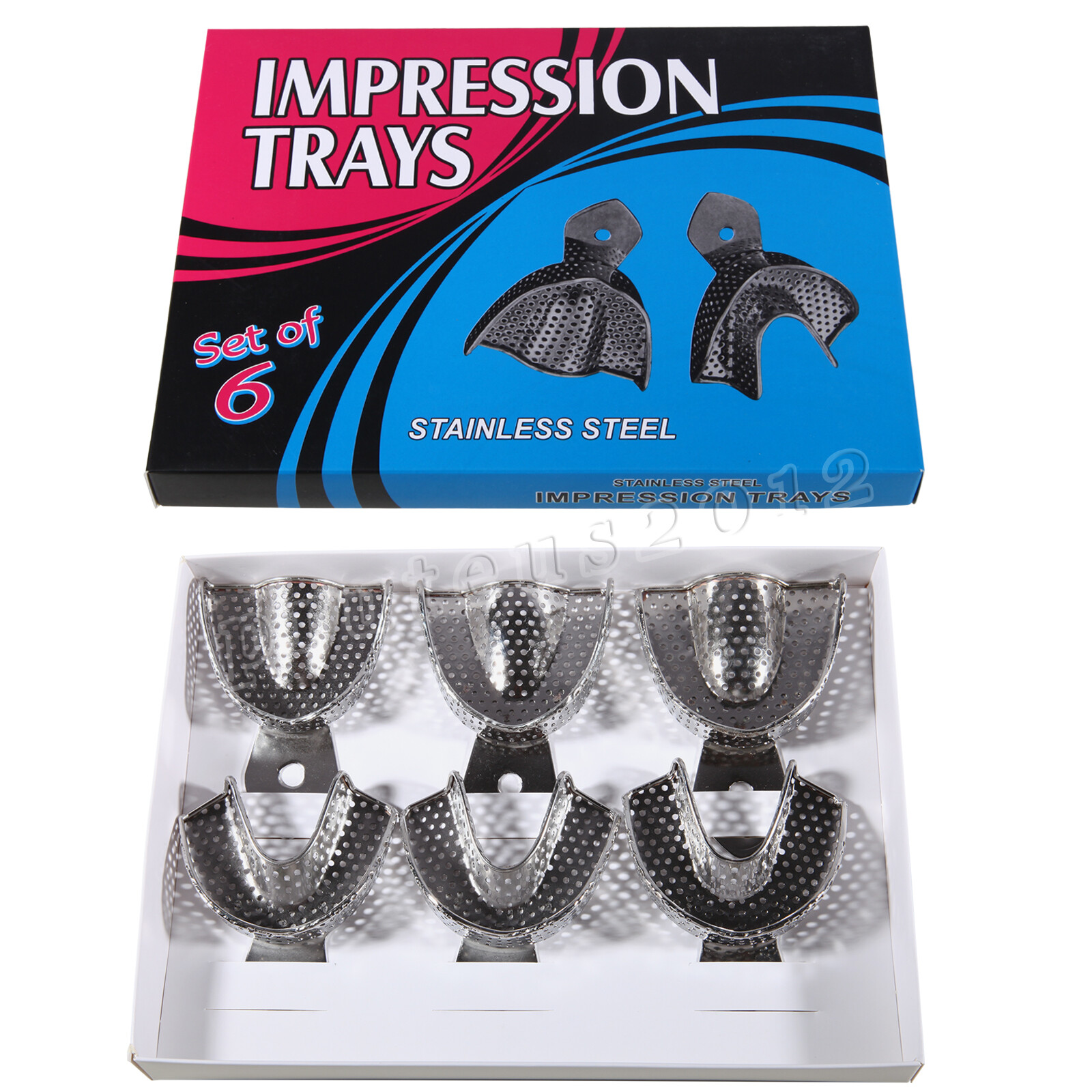 6 Dental Impression Trays set Perforated Denture Dental Instruments