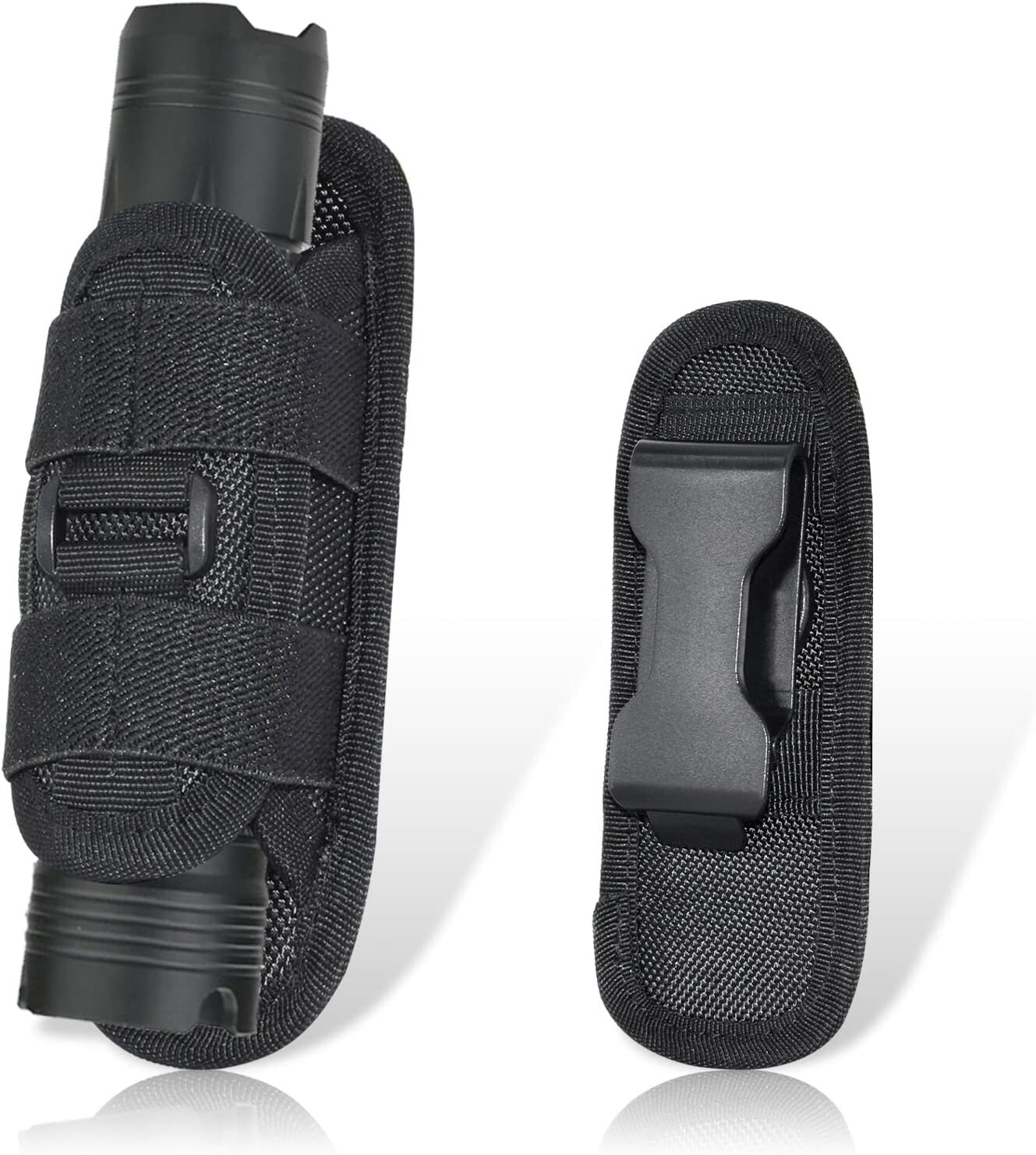 Tactical Flashlight Holster with 360 Degrees Rotatable Clip Stretchy Nylon Pouch