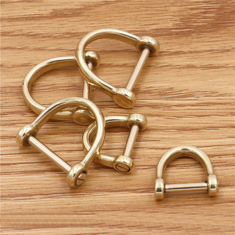 Solid Brass copper forged D shackle Leather pin for screw anchor hook Paracord