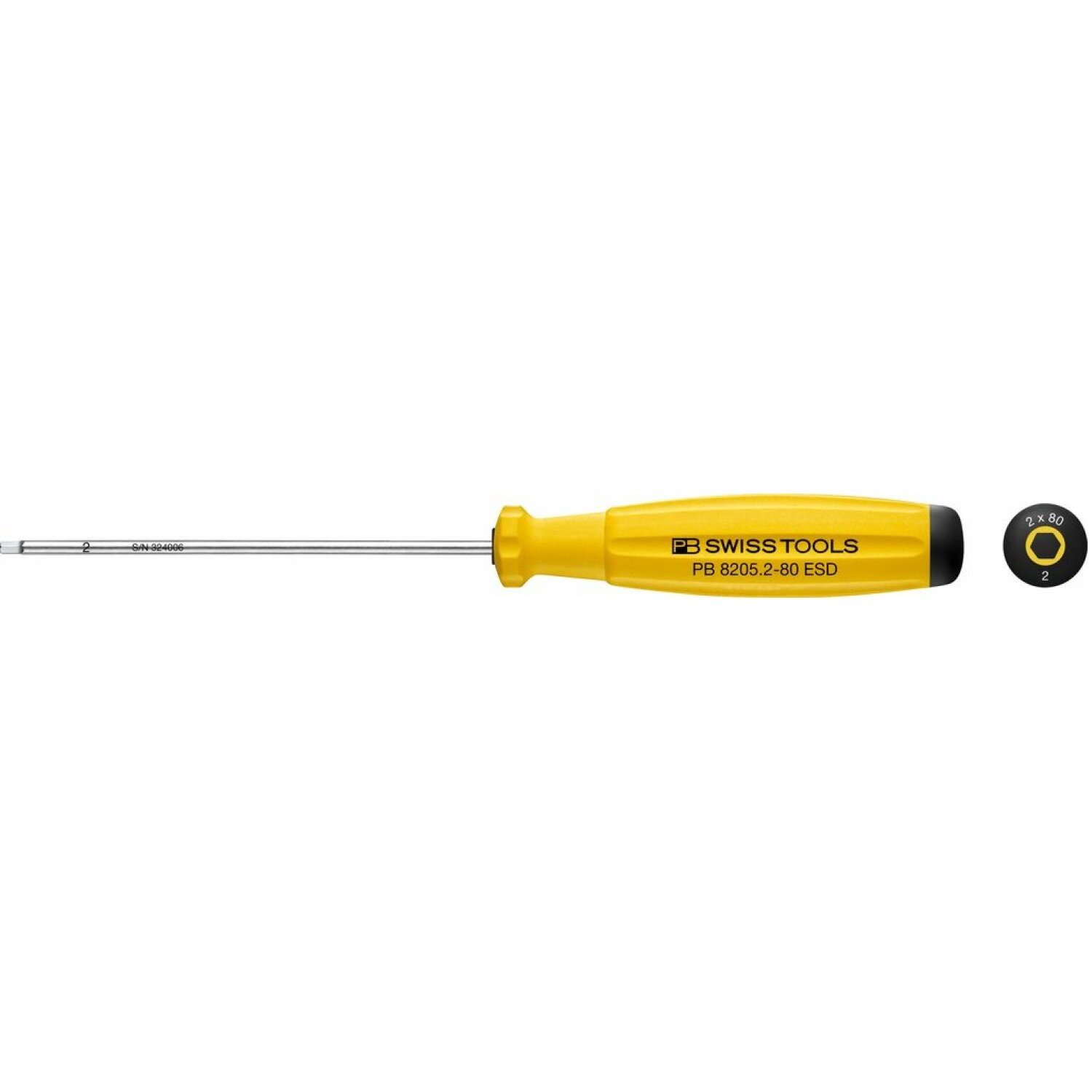 PB Swiss PB 8205.2-80 ESD SwissGrip ESD Screwdriver Hex 2 mm