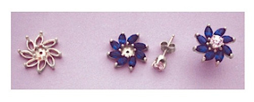 Two Sterling Silver 8 Stone Pre-Notched Marquise Ear Jackets (Gems Not Included)