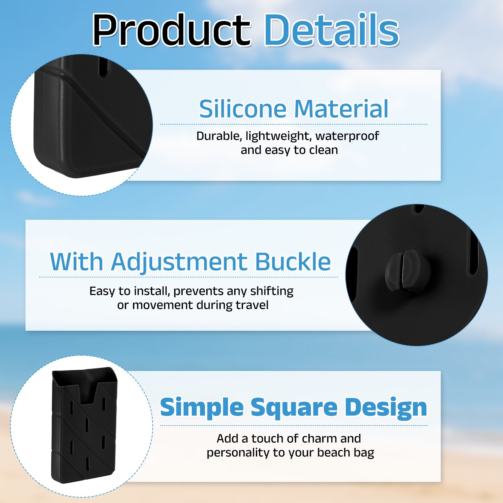 2Pcs Organizer Holder for Beach Bag, Square Hole Insert Holder Charm, Black