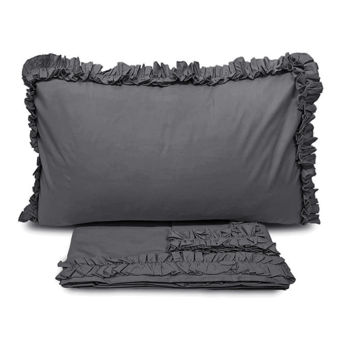 Solid Color Hedgehog Ruffle Pillowcase Double Cotton Sheet Set