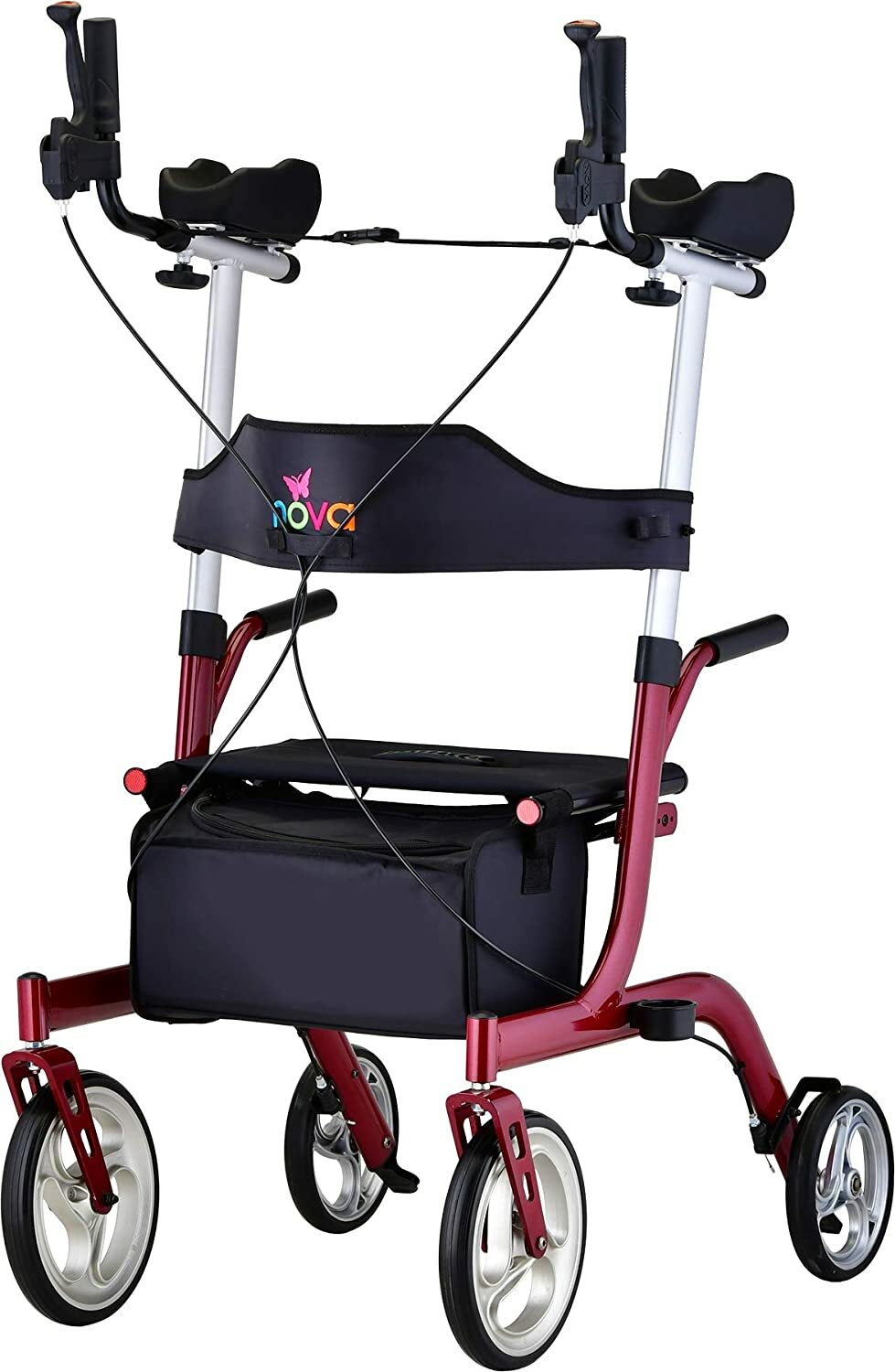 NOVA Phoenix Rise UP Rollator, Upright Walker w/Padded Forearm, Red - OPEN BOX!!