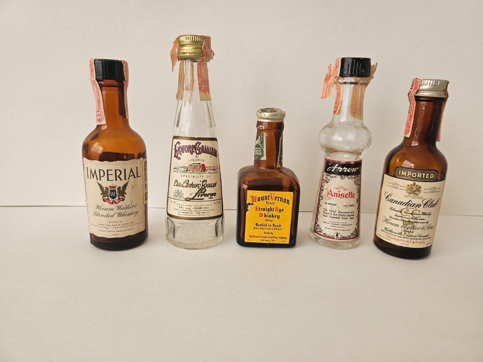 Vintage Airline Liquor Bottles (5) Empty 1/10 pint