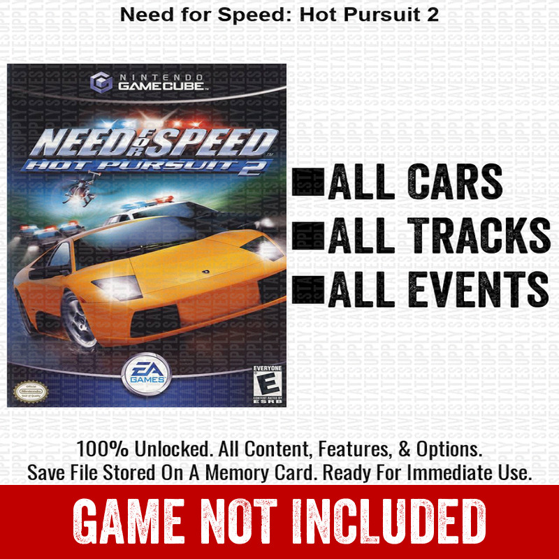 Need for Speed Hot Pursuit 2 100% Nintendo GameCube Memory Card Save CHEATS