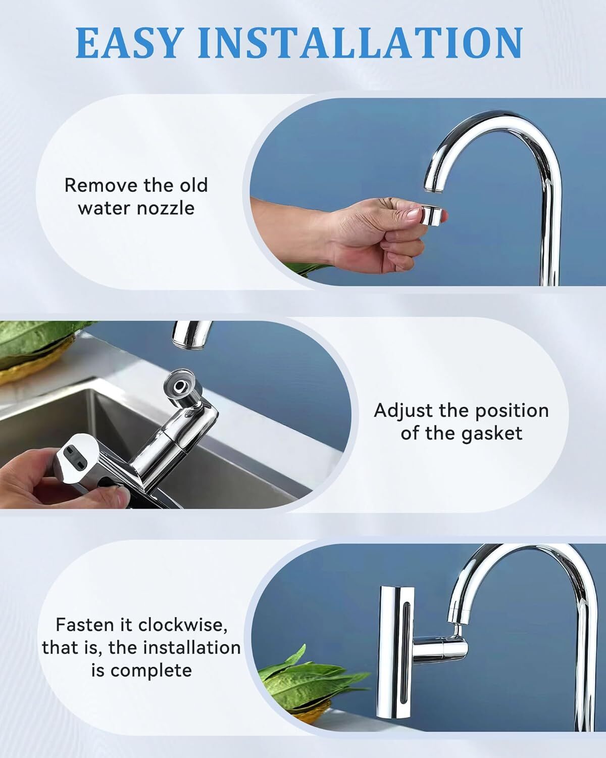 Waterfall Swivelling Kitchen Sink Faucet 360° Universal Multifunctional 4 Modes