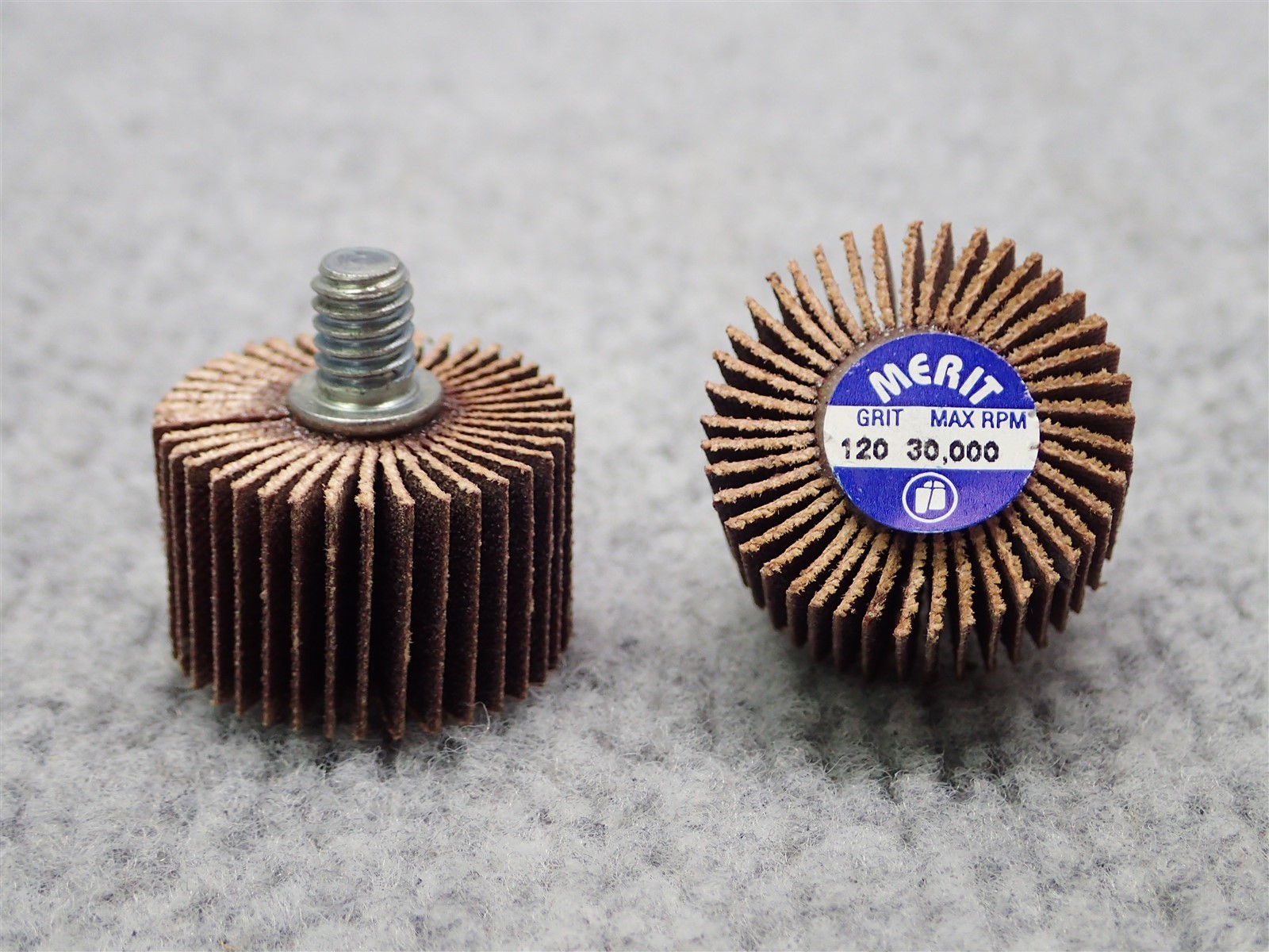 (BOX OF 10) MERIT FLAP WHEEL 120 Grit 31003, 1" X 5/8" X 1/4"-20 THREAD (W15)