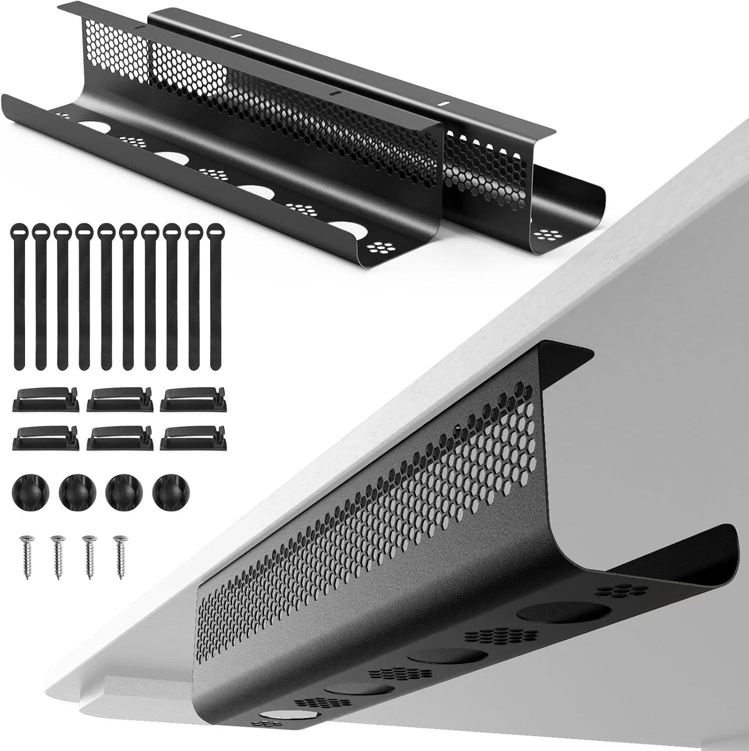 Cable Management under Desk 26PCS - Cable Management Tray Kit Ventilated Hexagon