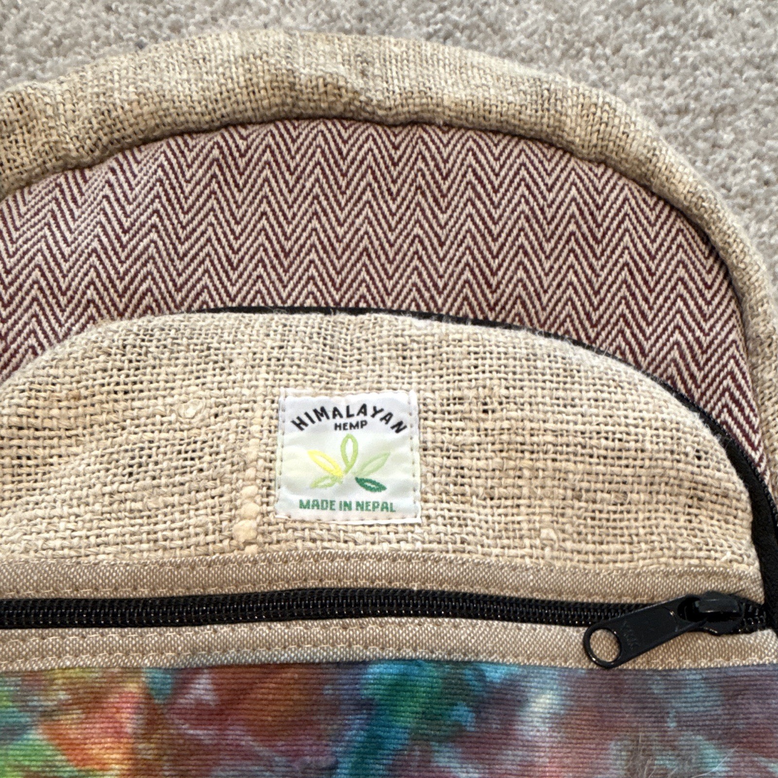 Himalayan Hemp Hemp Tie-Dye Backpack Front Zip Pocket Adjustable Straps M
