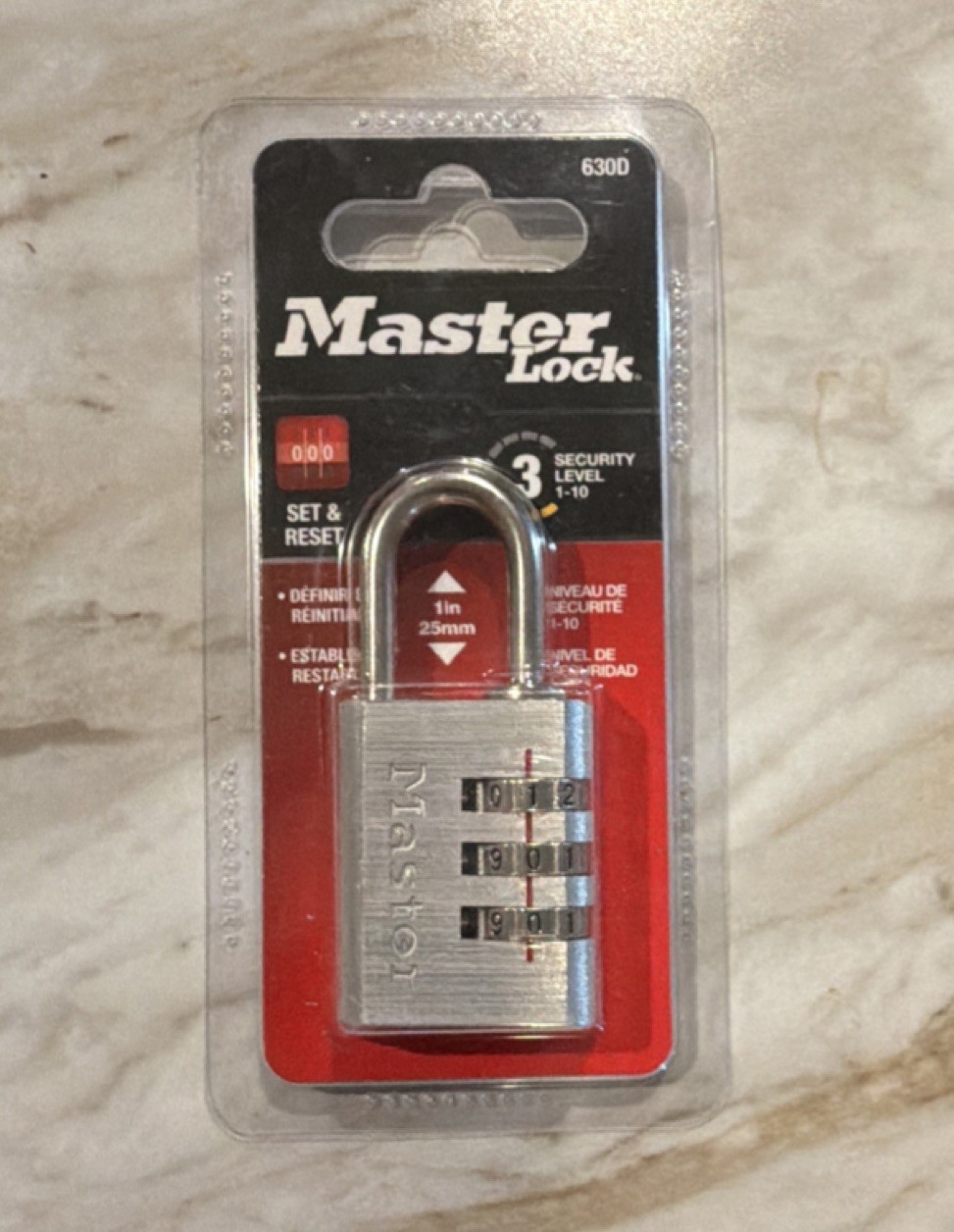 Master Lock 630D Resettable Combination Padlock Metal 1in Shackle 25mm