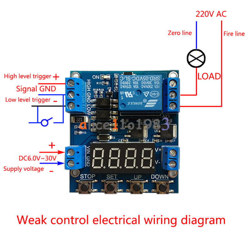 1-Channel Relay Module Trigger Delay Cycle Timer Circuit Switch Adjustable 6-30V