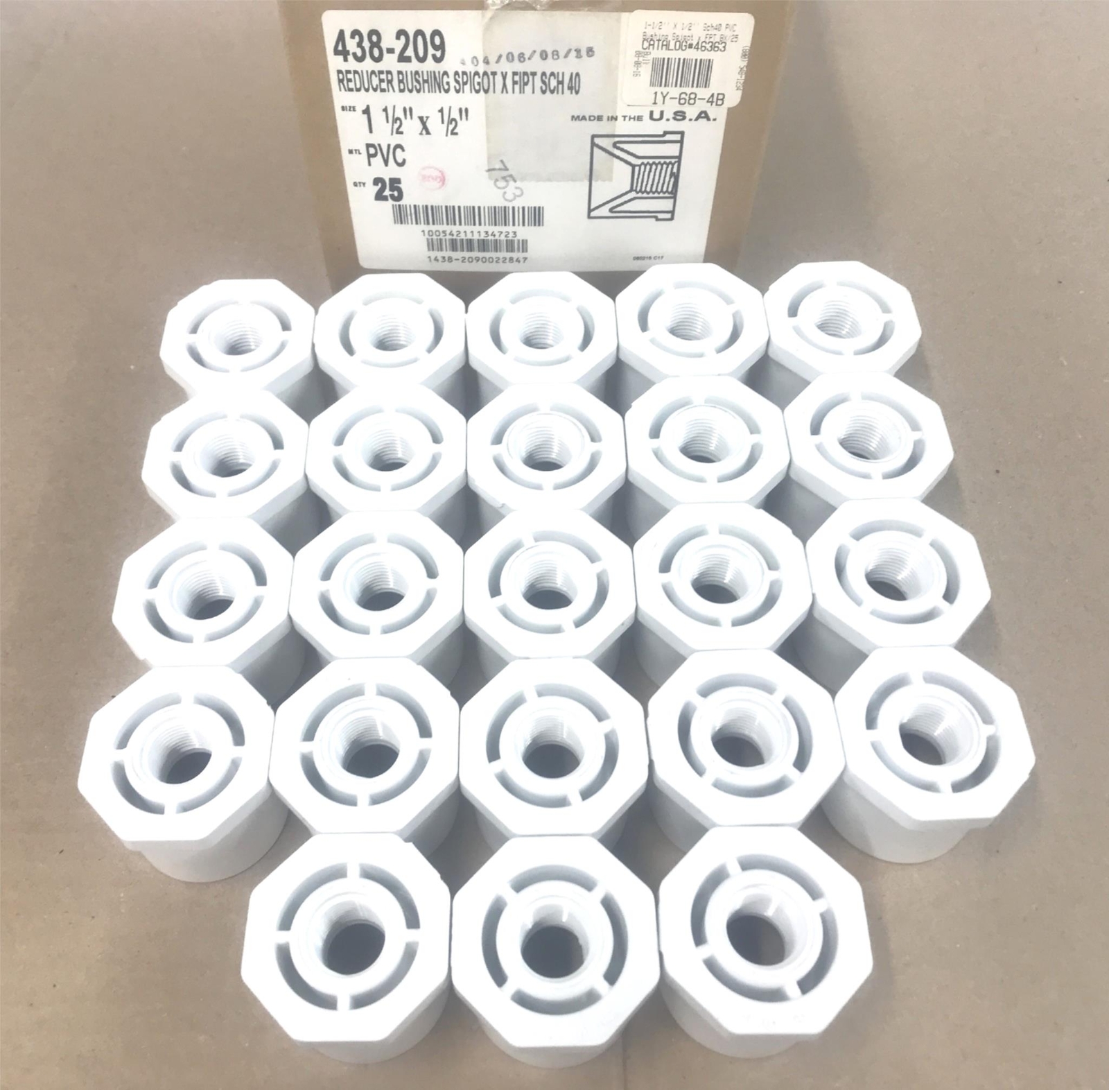 Spears Box of PVC Sch 40 1-1/2" x 1/2" Reducer Bushings (23 Pcs) 438-209 NOS