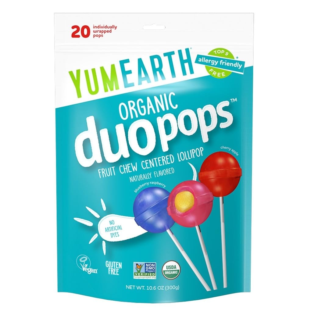 Yumearth Organic Vegan Duo Pops Assorted Sugar Candy 20 Count Allergen Free