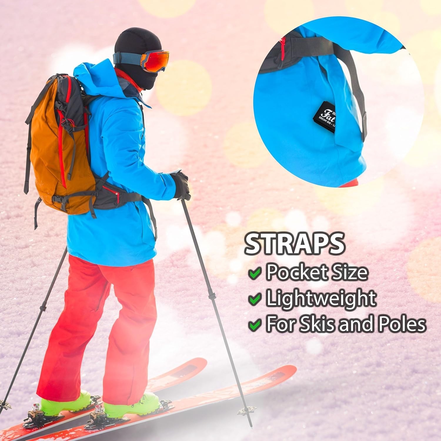 Compact Ski Carrier Straps with Hook and Loop Closure – Protects Your Gear