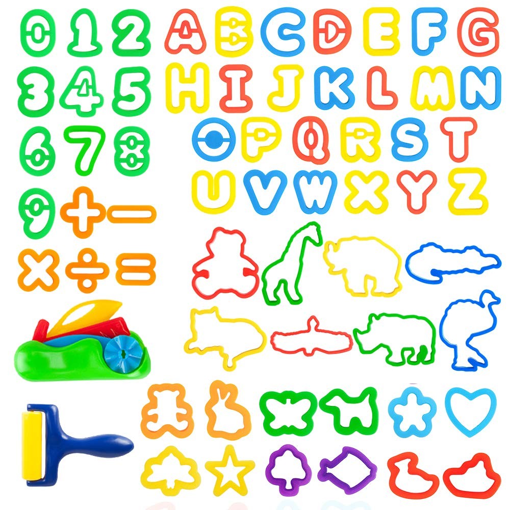 63 Pcs Kids Letter & Animal Molds Set for Creative Cutting & Numeral Play
