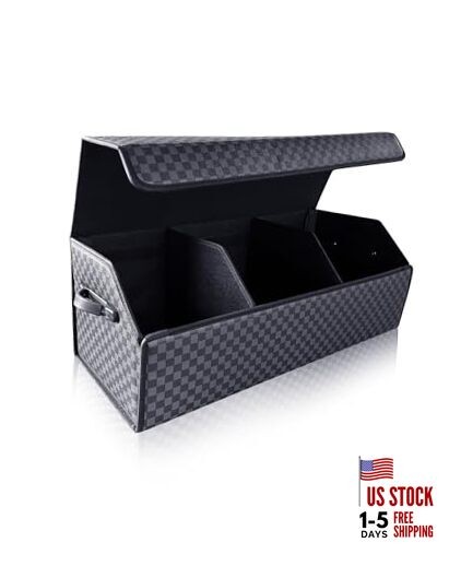 Trunk Organizer for SUV - Leather Storage Box, Magnetic Extra Large Checked