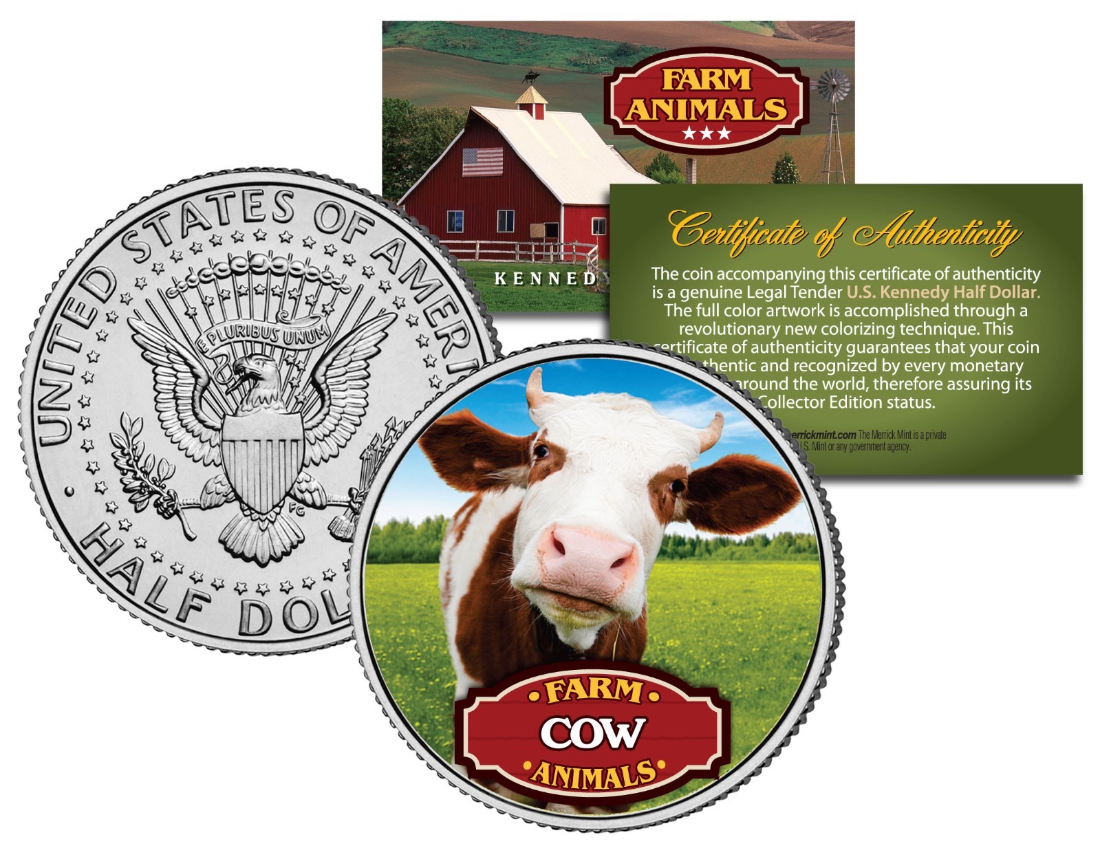 COW Farm Animal Collection Genuine JFK Kennedy Half Dollar U.S. Coin with COA