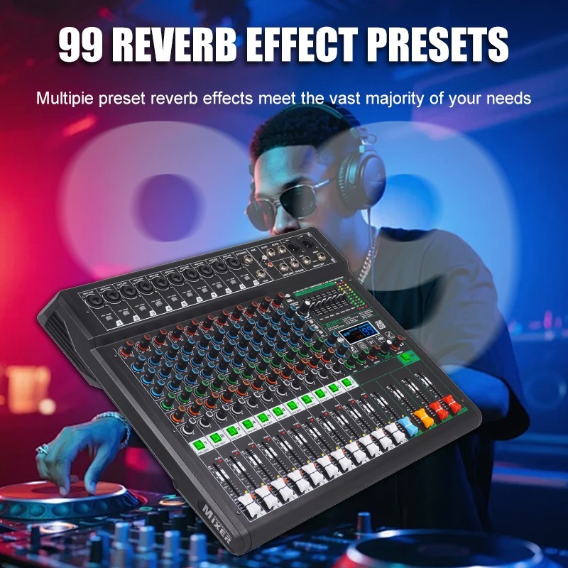 12-channel professional digital mixer, 99DSP effects, Bluetooth, USB interface
