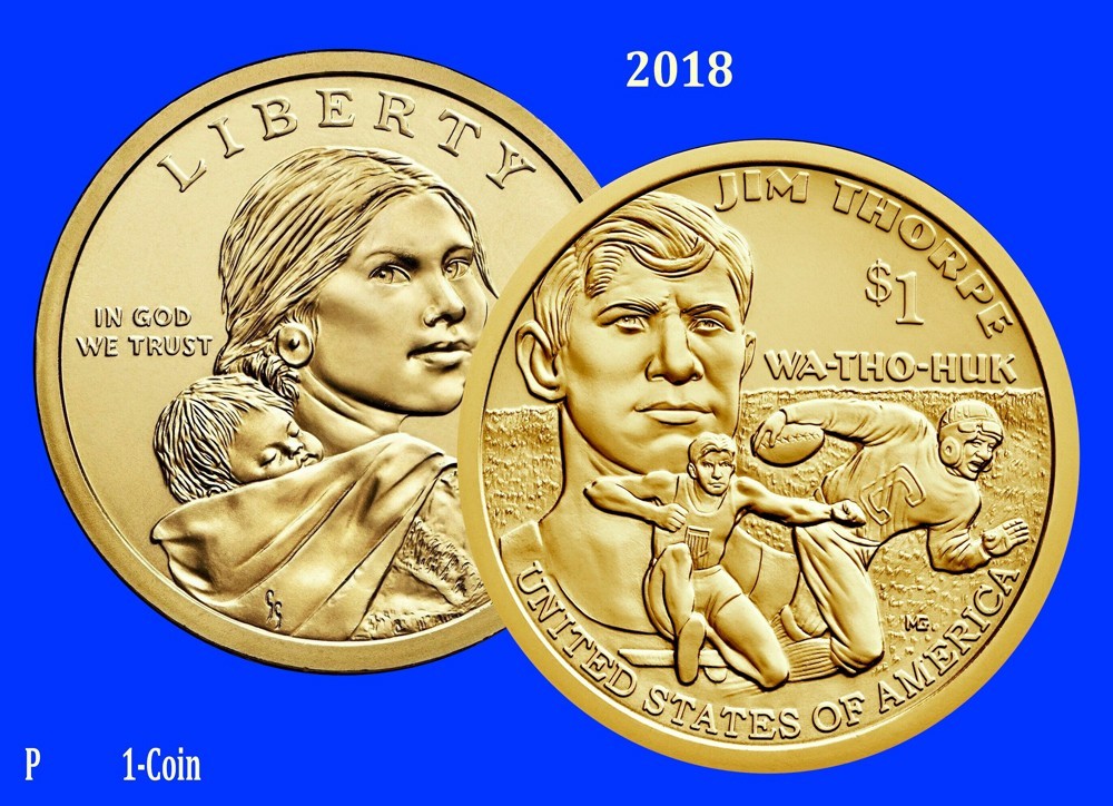 2018-P  JIM THORPE Sacagawea / Native American Golden Dollar  "BU" 1-Coin
